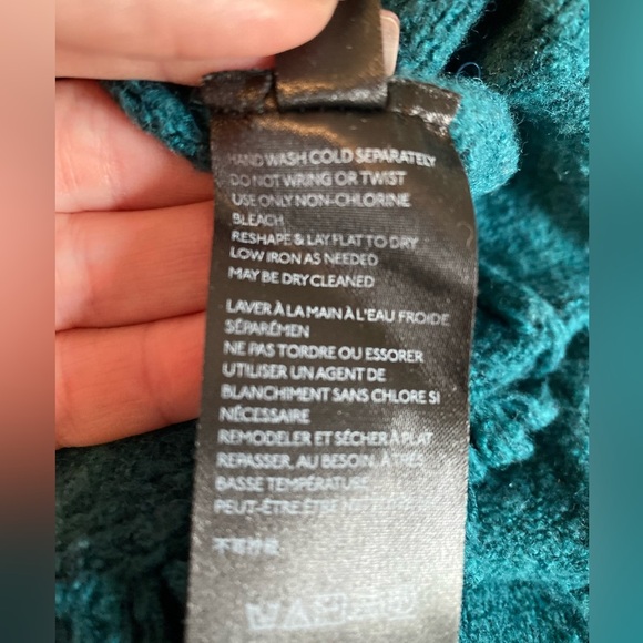 Anthropologie Teal Wool Blend Fringed Edge Sweater Size XS - Picture 7 of 8